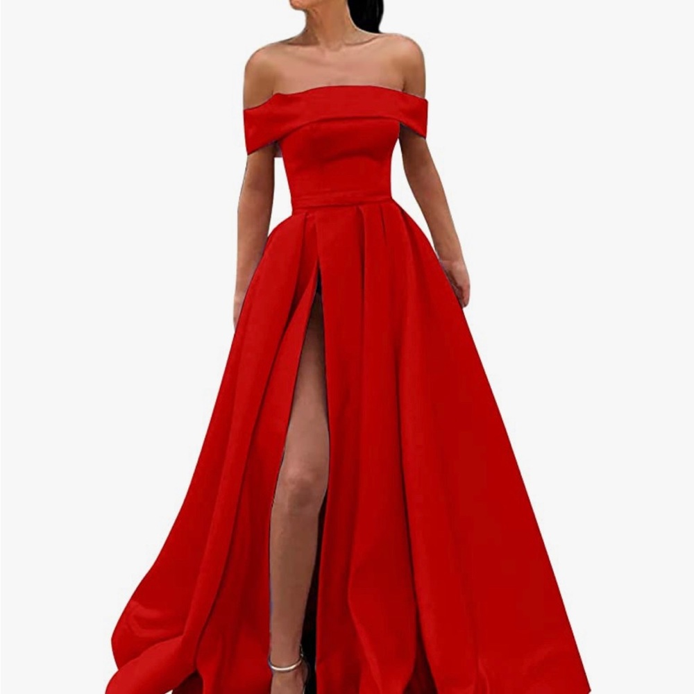 Women's Off Shoulder Prom Dress Gown with Pockets